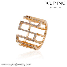 14629 Trendy 18k chapado en oro hueco gran anillo de dedo estilo distintivo pave ajuste zircon para las mujeres